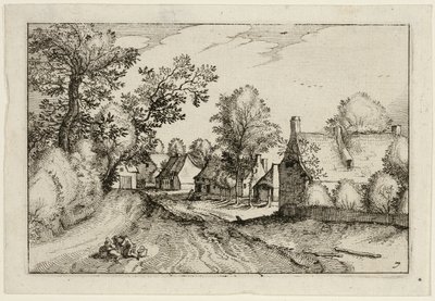 A Village Road, plate seven after Pictures of Farms, Country Houses and Rustic Villages by Claes Jansz. Visscher II