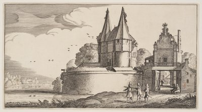 Bastion and Town-Gate on a River, from Landscapes (Pleasant Landscapes) by Claes Jansz. Visscher II