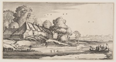 Duck-Shooting From a Row-Boat Near a Farm, from Landscapes (Pleasant Landscapes) by Claes Jansz. Visscher II