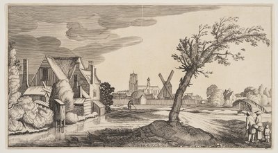 House on a Pond Outside a Town, from Landscapes by Claes Jansz. Visscher II