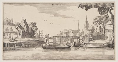 Landing-Stage in a Village, from Landscapes (Playsante Lantschappen) by Claes Jansz. Visscher II