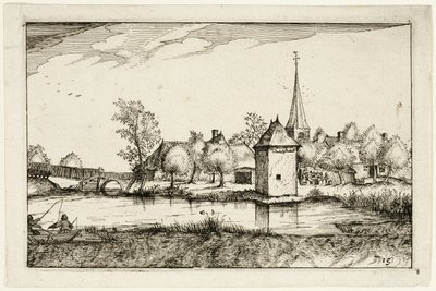 Pond and a Village, plate fifteen after Pictures of Farms, Country Houses and Rustic Villages by Claes Jansz. Visscher II