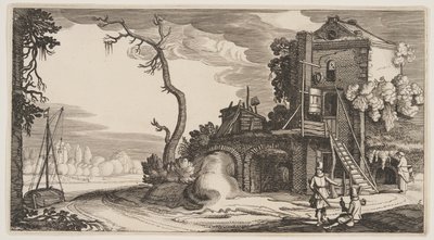 Square Tower Used as Inn Near a River, from Landscapes by Claes Jansz. Visscher II