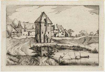The Pond, plate nine after Pictures of Farms, Country Houses and Rustic Villages (Praediorum villarum et rusticarum casularum icones) by Claes Jansz. Visscher II