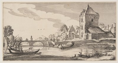 Village on a River, from Landscapes by Claes Jansz. Visscher II