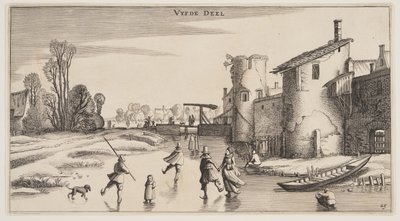 Winter Landscape with Skaters Along a Town-Wall, from Landscapes by Claes Jansz. Visscher II