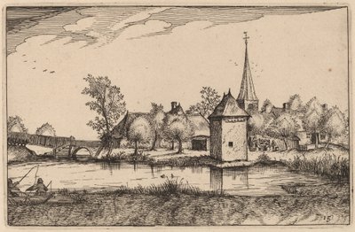 Pond and a Village by Claes Jansz Visscher after Johannes van Doetechum, the Elder after Lucas
