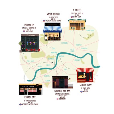 Map of Unique London Eateries and Bars by Claire Huntley