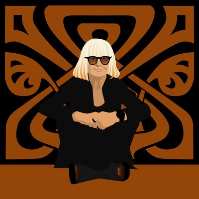 Portrait of Barbara Hulanicki, fashion designer, founder of Biba, interior designer and illustrator by Claire Huntley