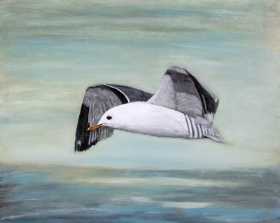 Seagull Over Ocean by Claire Lerner
