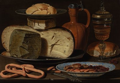 Still Life with Cheeses, Almonds and Pretzels, c.1615 by Charlotte Evans