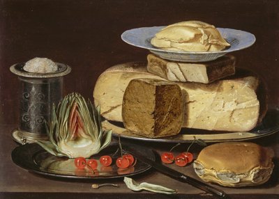 Still Life with Cheeses, Artichoke, and Cherries by Charlotte Evans