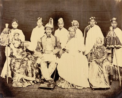 Jung Bahadoor with his principal wife, 2 daughters and slave girls by Clarence Comyn Taylor