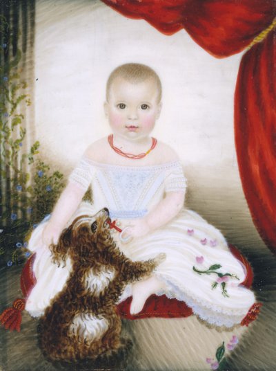 Baby with Rattle and Dog, 1842 by Clarissa Peters