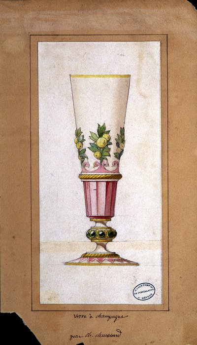 Decoration for champagne flutes, watercolour drawing, Claude-Aymé Chenavard by Claude Amie Chenavard