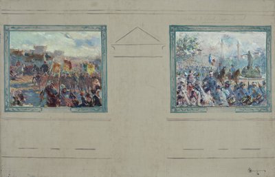Sketch for the town hall of the 12th arrondissement of Paris: Military review. Parade at Place de la Nation, circa 1910 by Claude Charles Bourgonnier