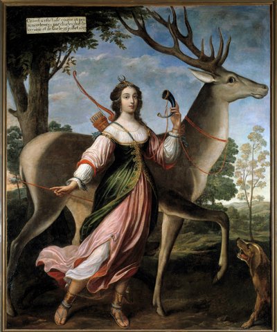 Portrait of Marie de Rohan - Montbazon, Duchess of Luynes then Chevreuse (1600-1679) as a hunter Diana, with a deer by Claude Deruet