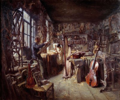 A Restorer in His Workshop Full of Instruments by Claude Firmin
