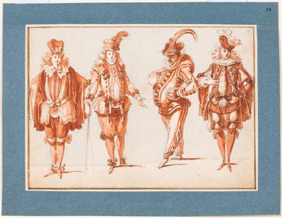 Four Costumed Figures by Claude Gillot