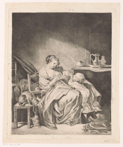 Interior with a Seated Woman Feeding Her Child by Claude Henri Watelet