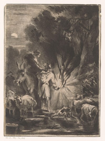 Nocturnal Landscape with Shepherd and Shepherdess by a Stream by Claude Henri Watelet