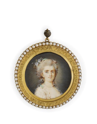 Comtesse Diane de Polignac in White Dress with Flowers and Green Ribbon by Claude Jean Baptiste (attr. to) Hoin