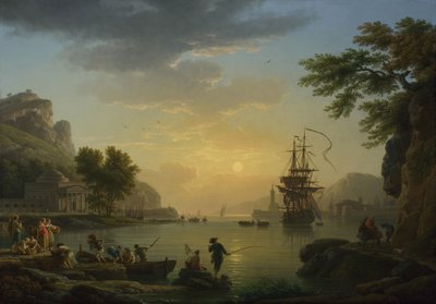 A Landscape at Sunset with Fishermen returning with their Catch by Claude Joseph Vernet