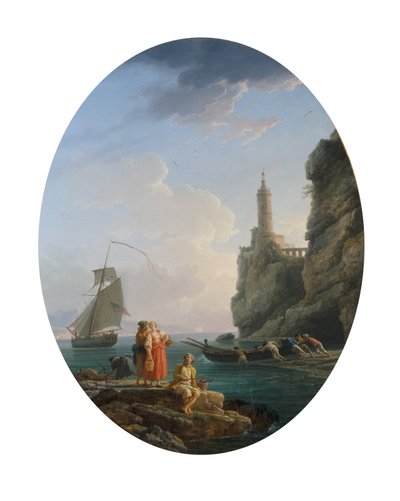 A Mediterranean Coastline with an Amorous Couple and Fishermen by Claude Joseph Vernet