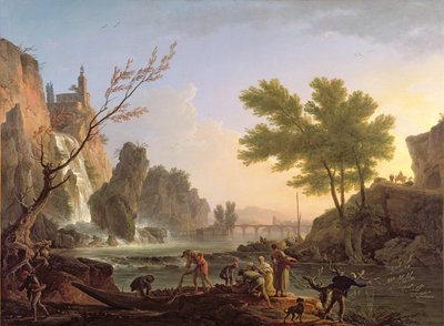 Fisherman in a Landscape with a Cascade and a Bridge by Claude Joseph Vernet