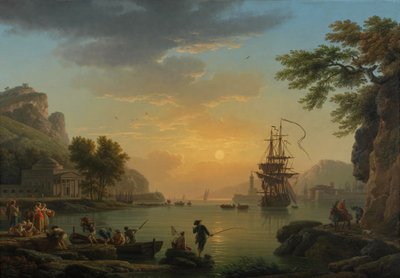 A Landscape at Sunset with Fishermen returning with their Catch. Painting by Claude Joseph Vernet, 1773 by Claude Joseph Vernet