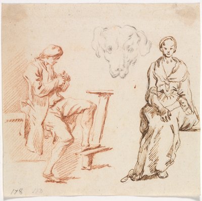 Sheet of Studies: Seated Man, Head of a Dog, Seated Woman by Claude Joseph Vernet