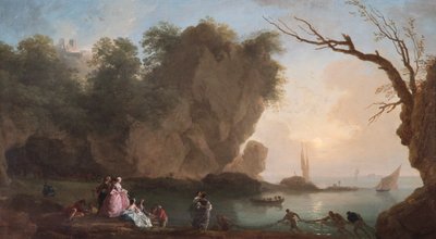 Sunset: View Over A Bay With Figures by Claude Joseph Vernet