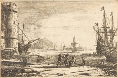 Harbor with a Large Tower by Claude Lorrain