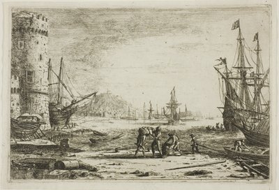 Harbor with a Large Tower by Claude Lorrain