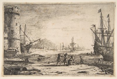 Harbour with a Large Tower by Claude Lorrain