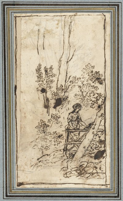 Young Woman Standing by a Fence in a Forest by Claude Lorrain