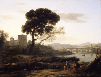 Landscape near Rome with a view of the Ponte Molle by Claude Lorrain