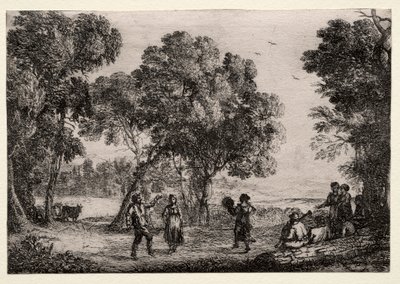 Landscape with a Country Dance, Small Plate, c. 1637 by Claude Lorrain