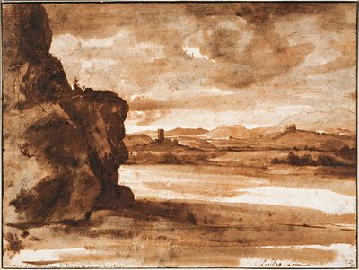 Tiber Landscape north of Rome with Dark Cloudy Sky by Claude Lorrain