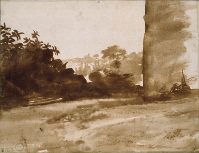 View of Shrubbery with a Wall on the right, c1640 by Claude Lorrain