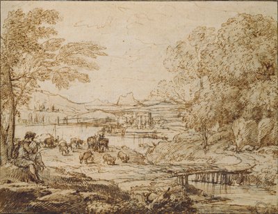 Youth playing a Pipe in a pastoral Landscape, c. 1640s by Claude Lorrain