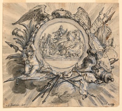 Cartouche with Attributions of War by Claude Louis Desrais
