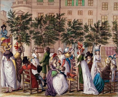 Fashion under the management board: “Le petit Coblenz”, the promenade Boulevard des Italians in Paris (lithograph) by Claude Louis Desrais