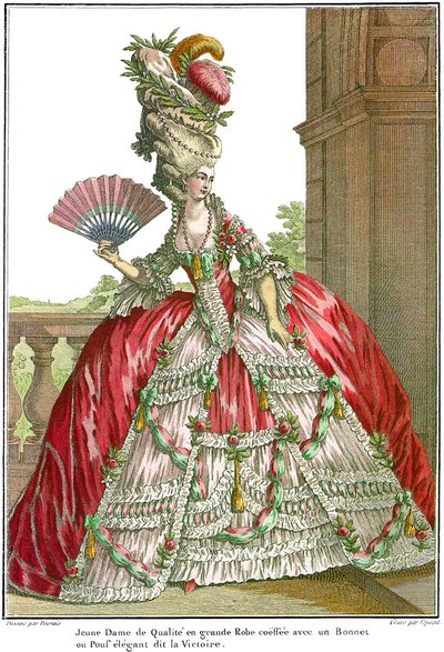 French court dress with wide panniers, 1778 by Claude Louis Desrais
