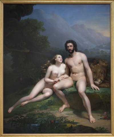 Adam and Eve. Painting by Claude Marie Dubufe (1790-1864) by Claude Marie Dubufe