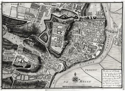 Map of Saintes, capital of Saintonge, from Receuil des Plans de Saintonge, 1716 by Claude Masse