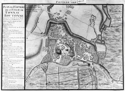 Map of the town of Tonnay-Boutonne, from Recueil des Plans de Saintonge by Claude Masse