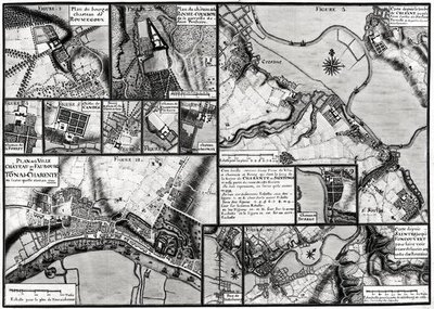 Map of the towns and chateaux situated along the Charente River in 1714, from Recueil des Plans de Saintonge by Claude Masse