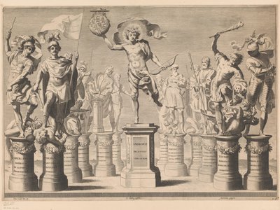 Allegory in Honor of the House of Savoy with Legendary Figures on Pedestals by Claude Mellan