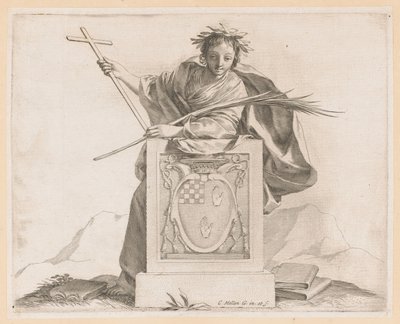 Allegorical Figure with the Coat of Arms of the Potier Family by Claude Mellan